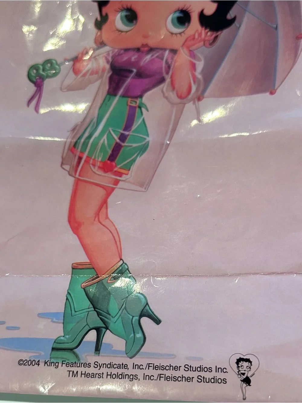 Vintage 2004 Pink Betty Boop Rain Go Away Graphic Gift Bag with Ribbon Handles